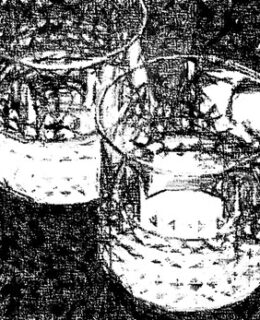 two glasses of bourbon black and white charcoal sketch