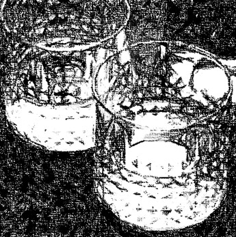 two glasses of bourbon black and white charcoal sketch