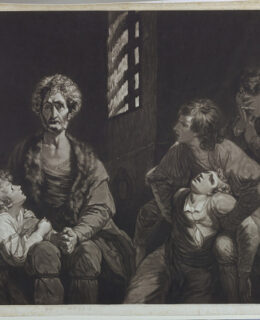 Five distressed people are in a dark prison cell.