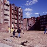 Boarded up apartment buildings in China