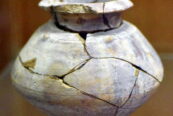 a picture of a vase with cracks along the side