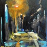 A dark-hued painting street scene