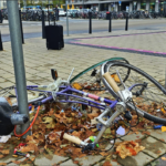 bicycle broken into pieces in the city