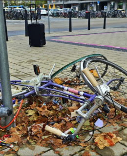bicycle broken into pieces in the city