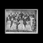 Formal black & white photo of The Black Patti Troubadours in late 1800s