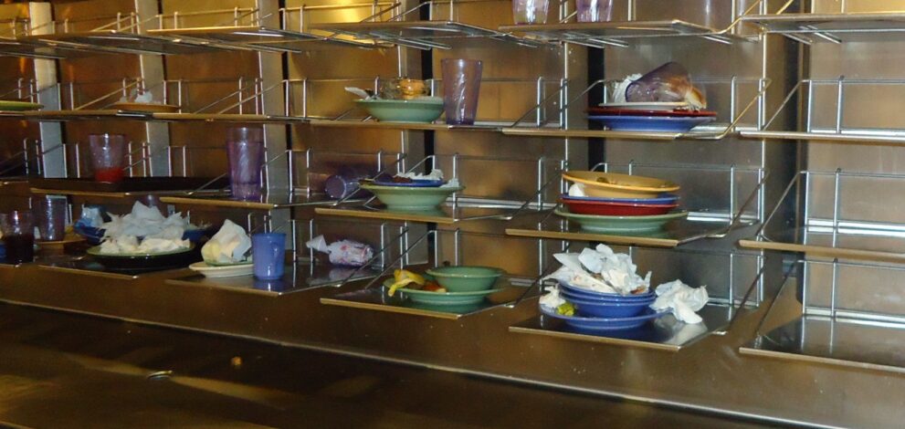 Racks of dirty dishes